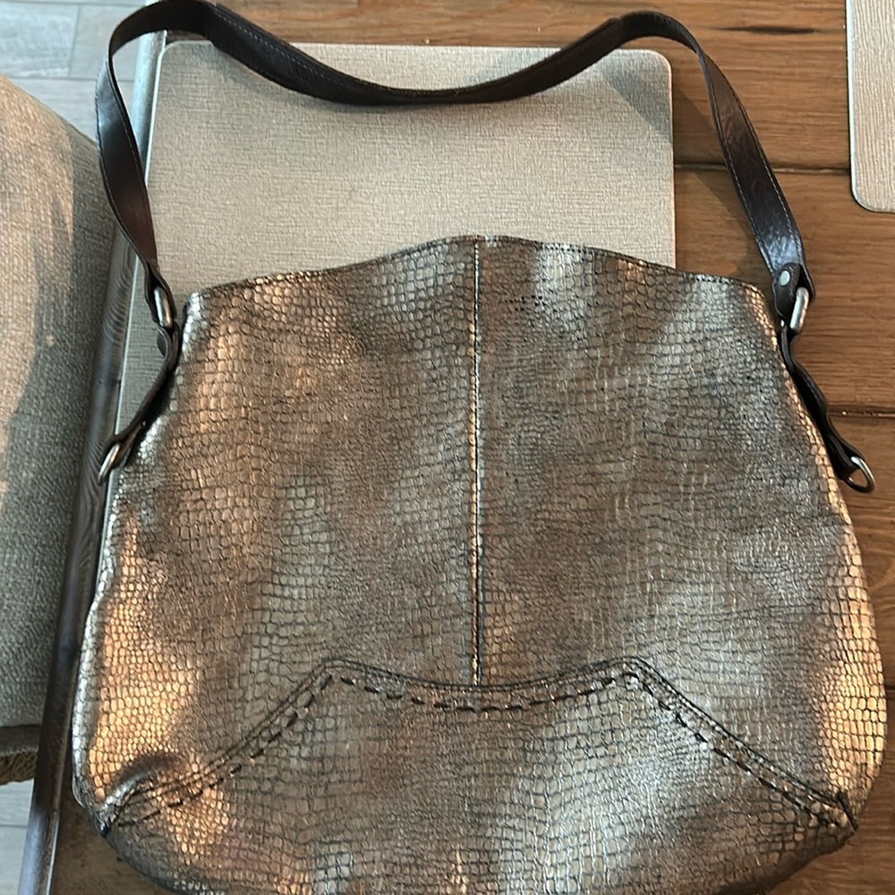 Vin baker metallic faux alligator shoulder bag.